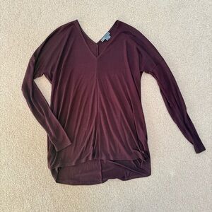 Vince V-Neck Burgundy Long Sleeve Tissue Tee Small Elevated Basic Staple